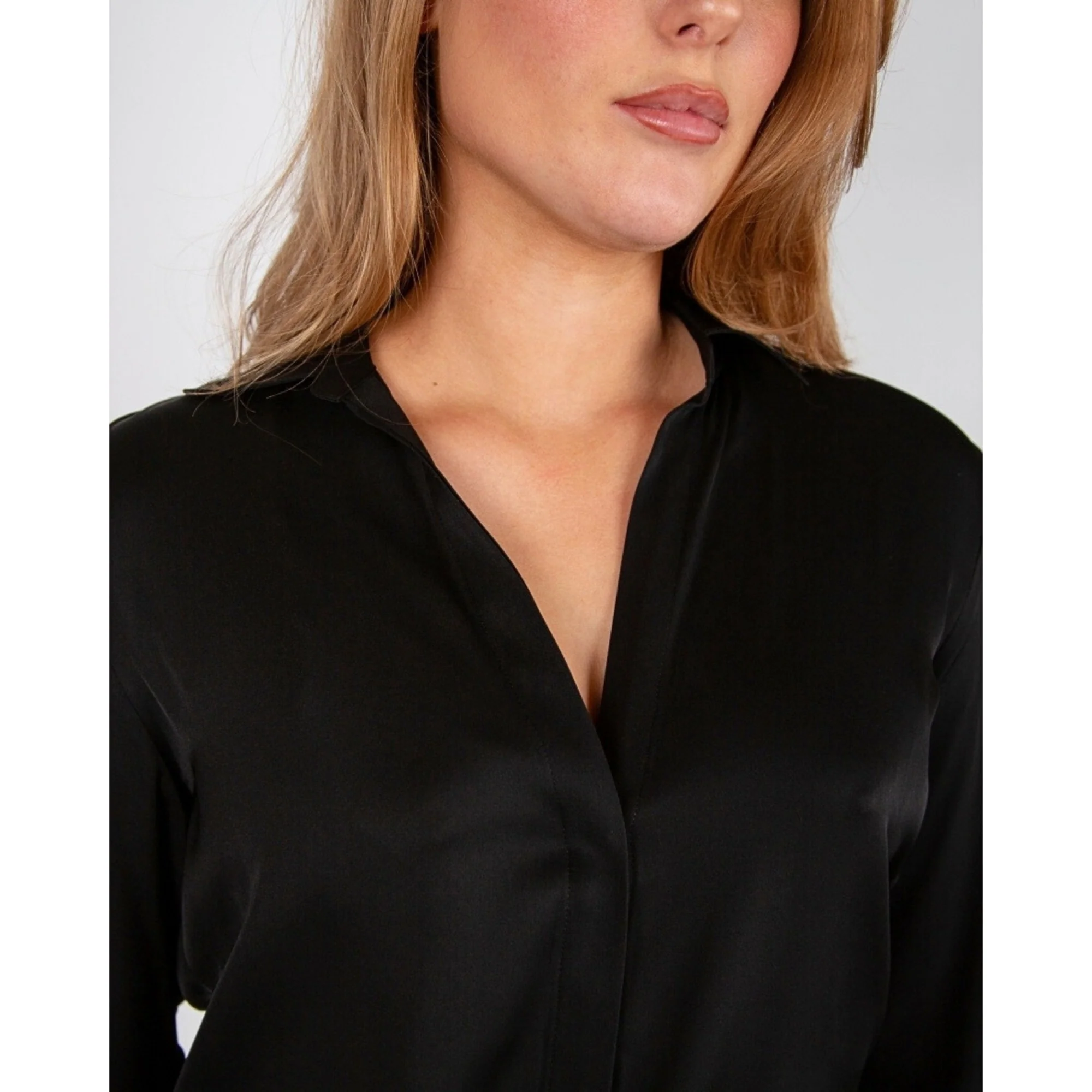 Silk95 Thai Silk Shirt Blouse With Tie Hem Black - Image 4