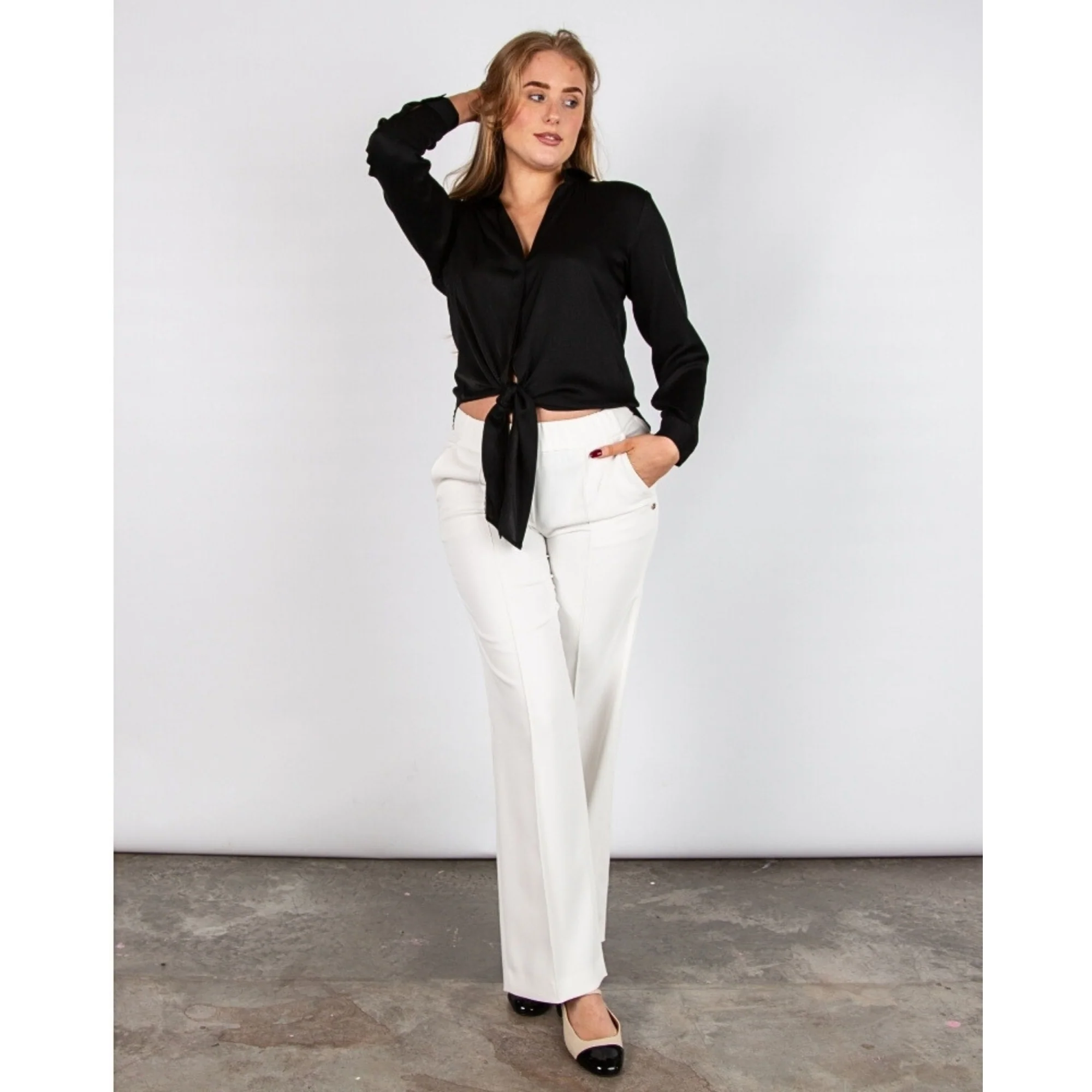 Silk95 Thai Silk Shirt Blouse With Tie Hem Black - Image 6