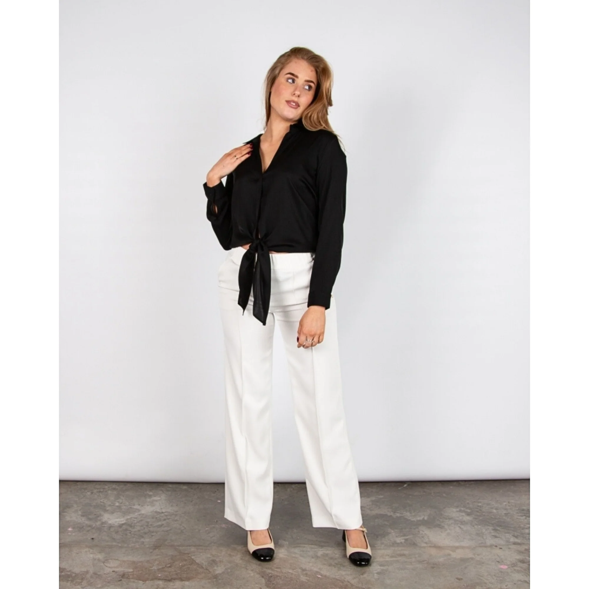 Silk95 Thai Silk Shirt Blouse With Tie Hem Black - Image 7