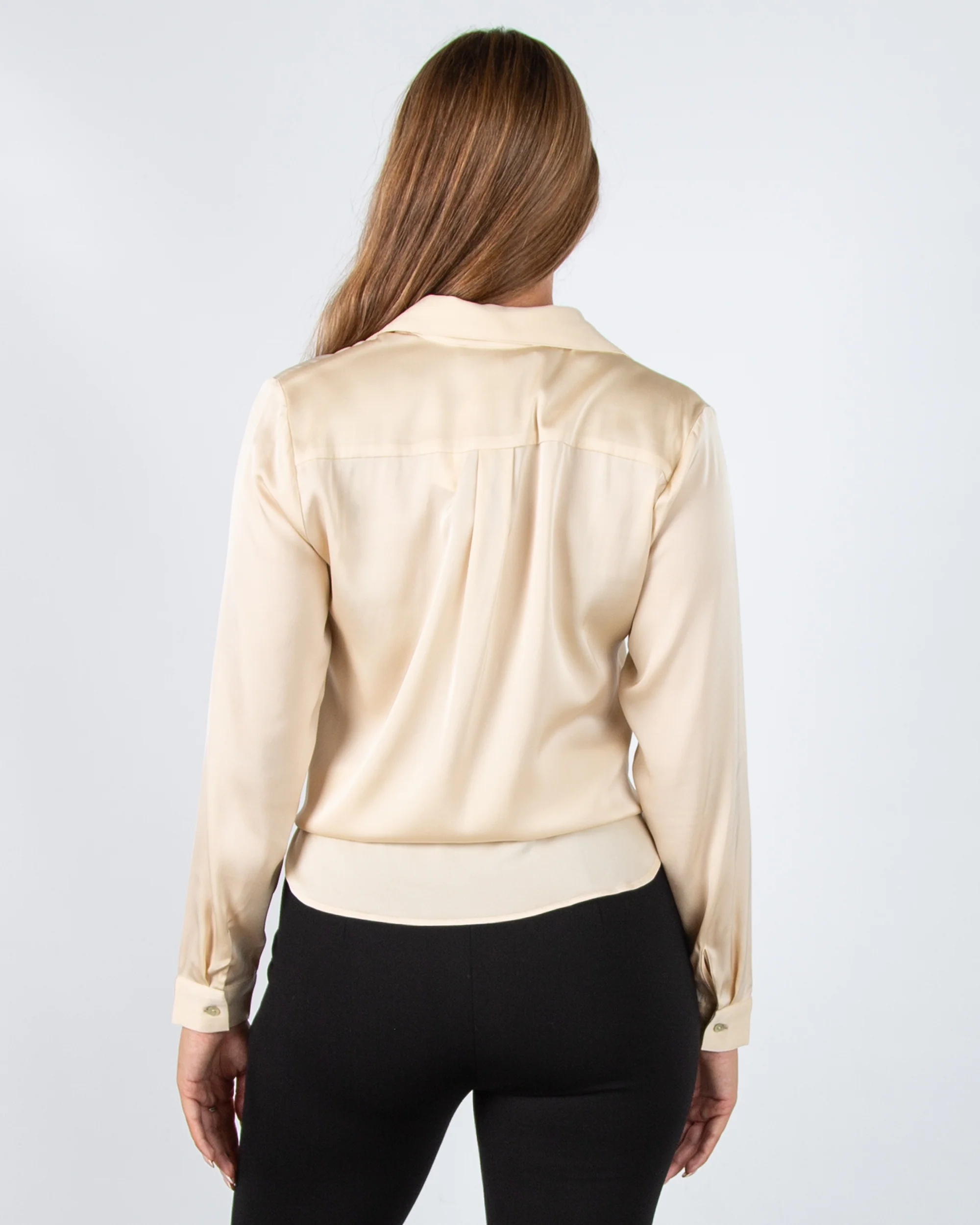 Silk95 Thai Silk Shirt Blouse With Tie Hem Ivory - Image 7