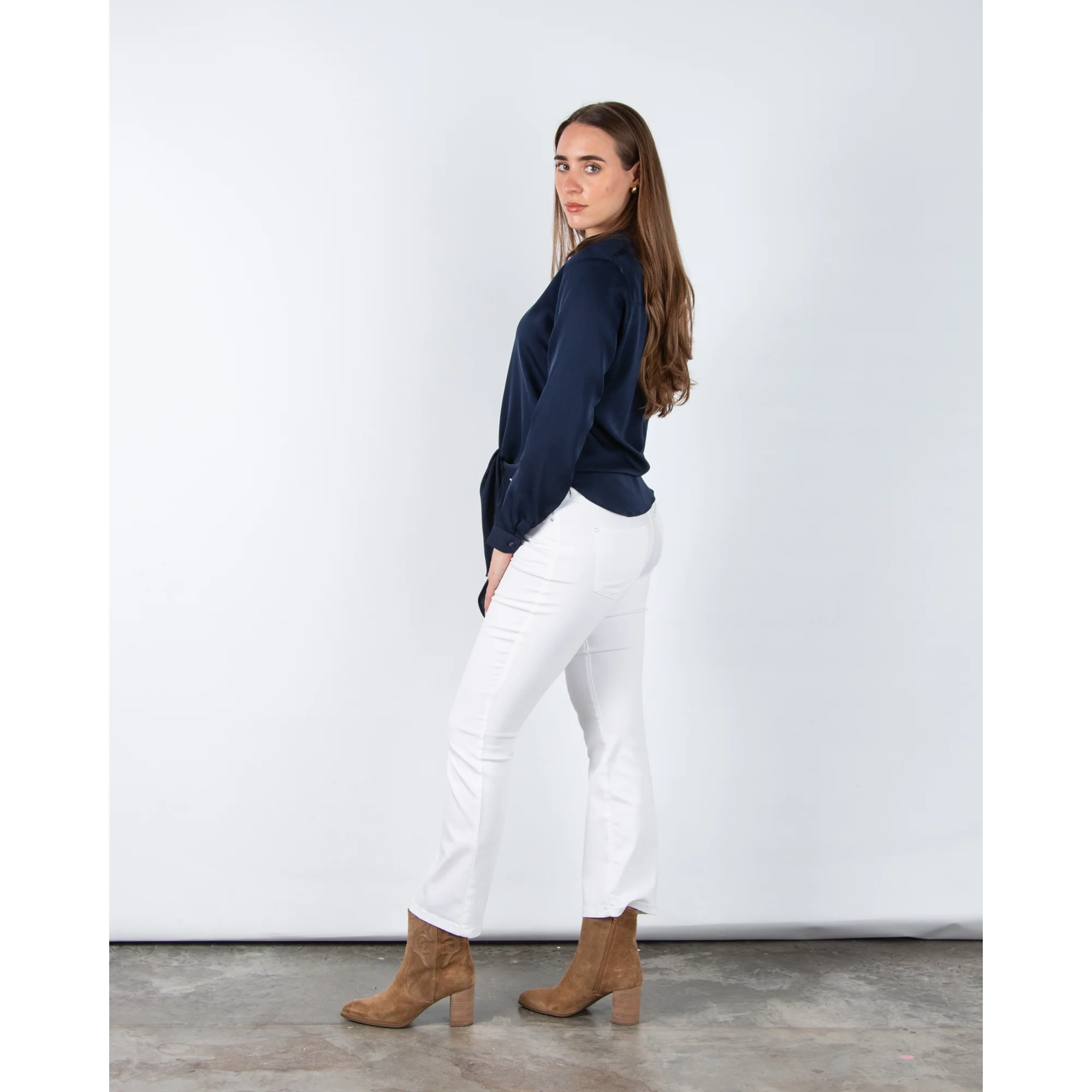 Silk95 Thai Silk Shirt Blouse With Tie Hem Navy - Image 4