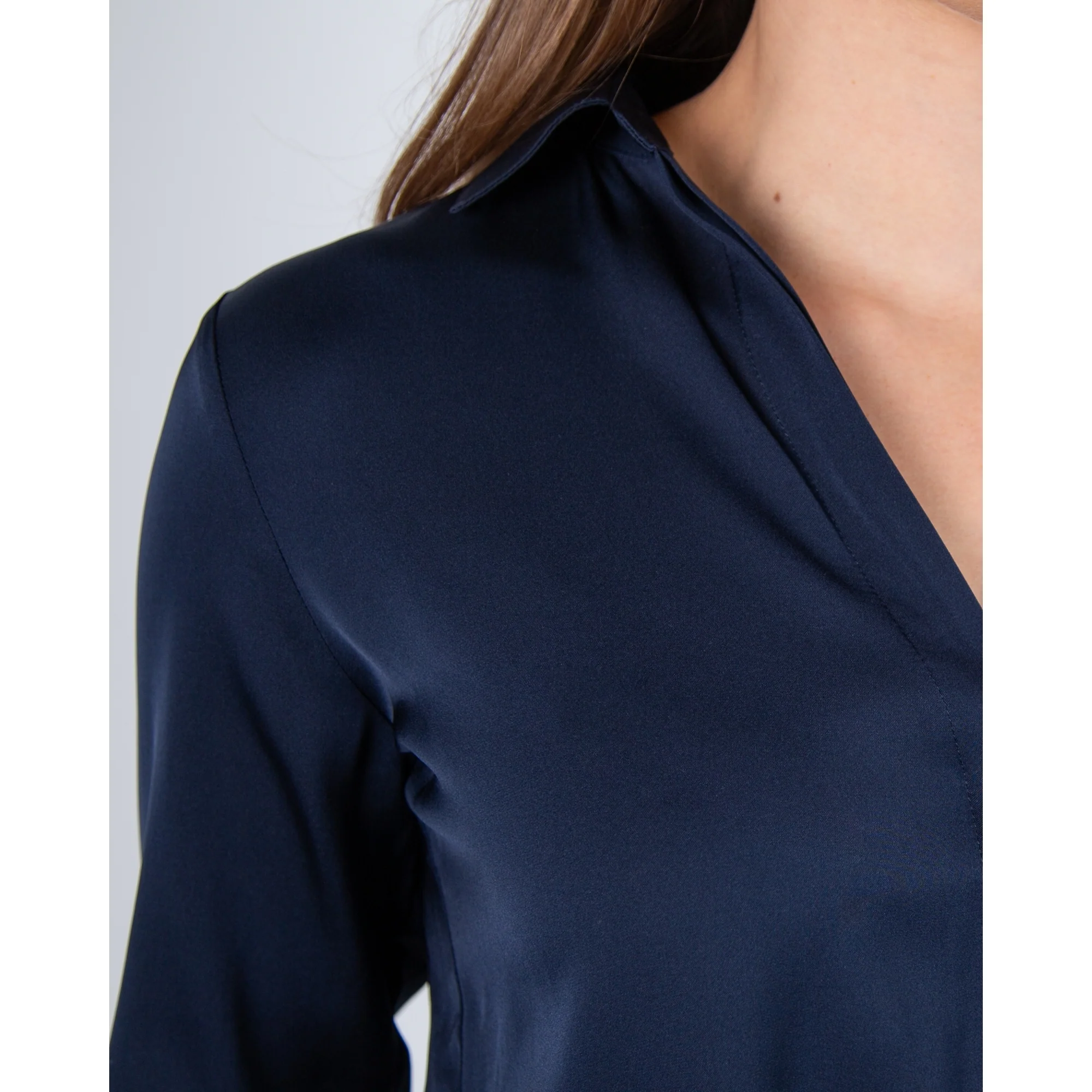 Silk95 Thai Silk Shirt Blouse With Tie Hem Navy - Image 6