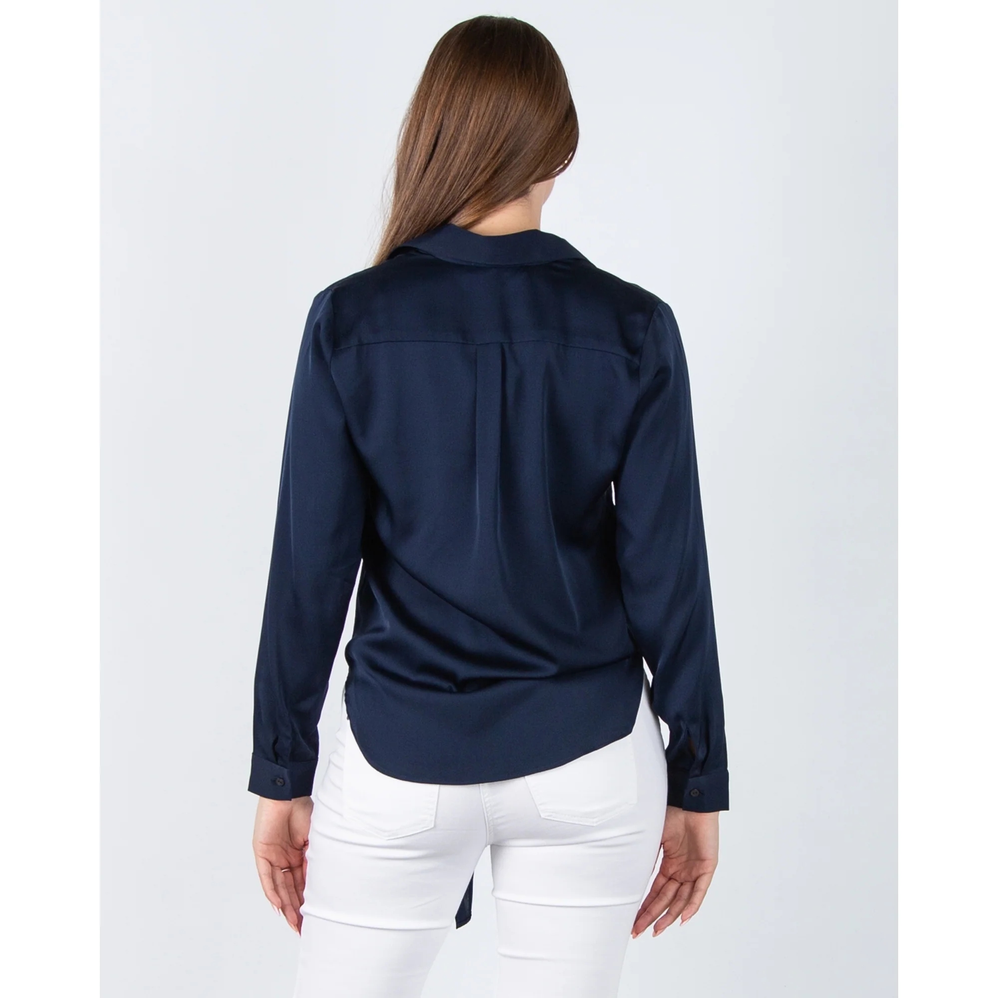 Silk95 Thai Silk Shirt Blouse With Tie Hem Navy - Image 7