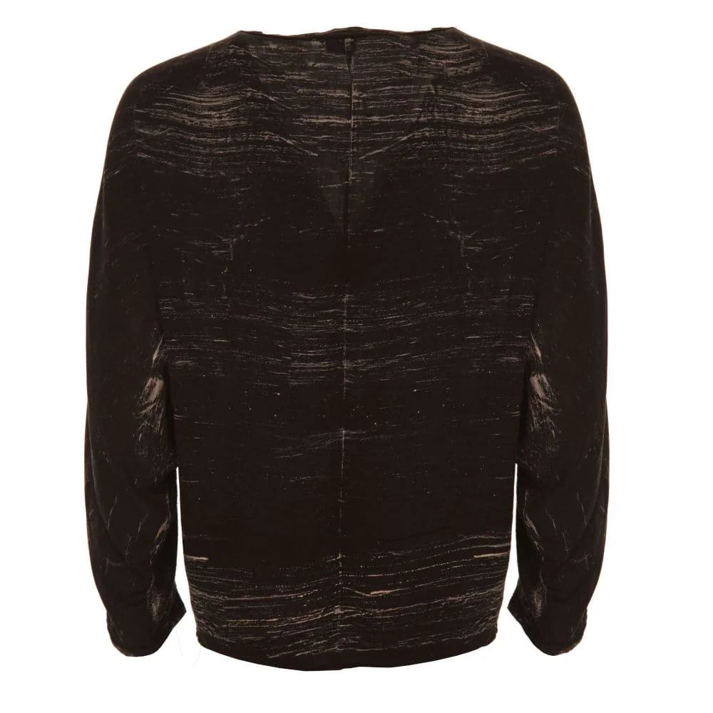 Tina & Jo Round Neck Scratch Print Top With Knitted Front Black - Image 3