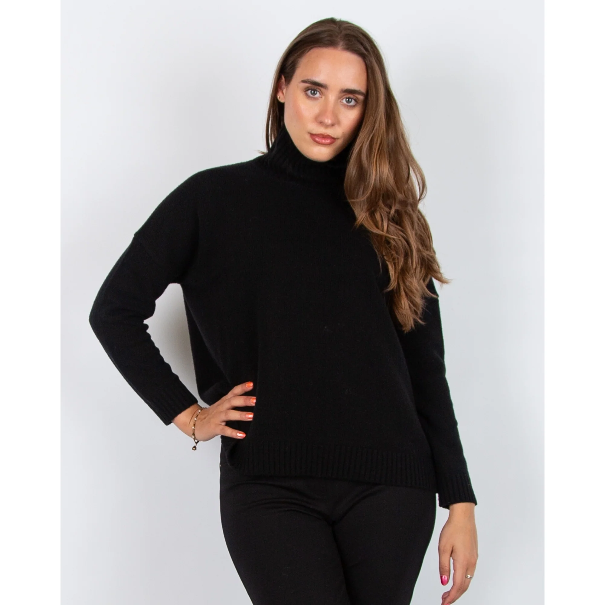 Weekend By Maxmara Borgia Turtle Neck Loose Bodied Wool Jumper Black 009 - Image 4